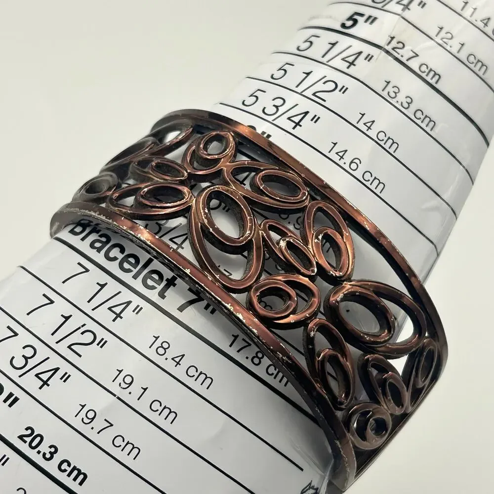 Vivani Women's Rose Gold Tone Wide Cuff Bangle Watch Working New Battery